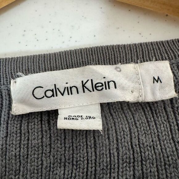 Calvin Klein Women’s Grey Ribbed Sweater Size Medium Crew Neck Style Preppy - Picture 7 of 12